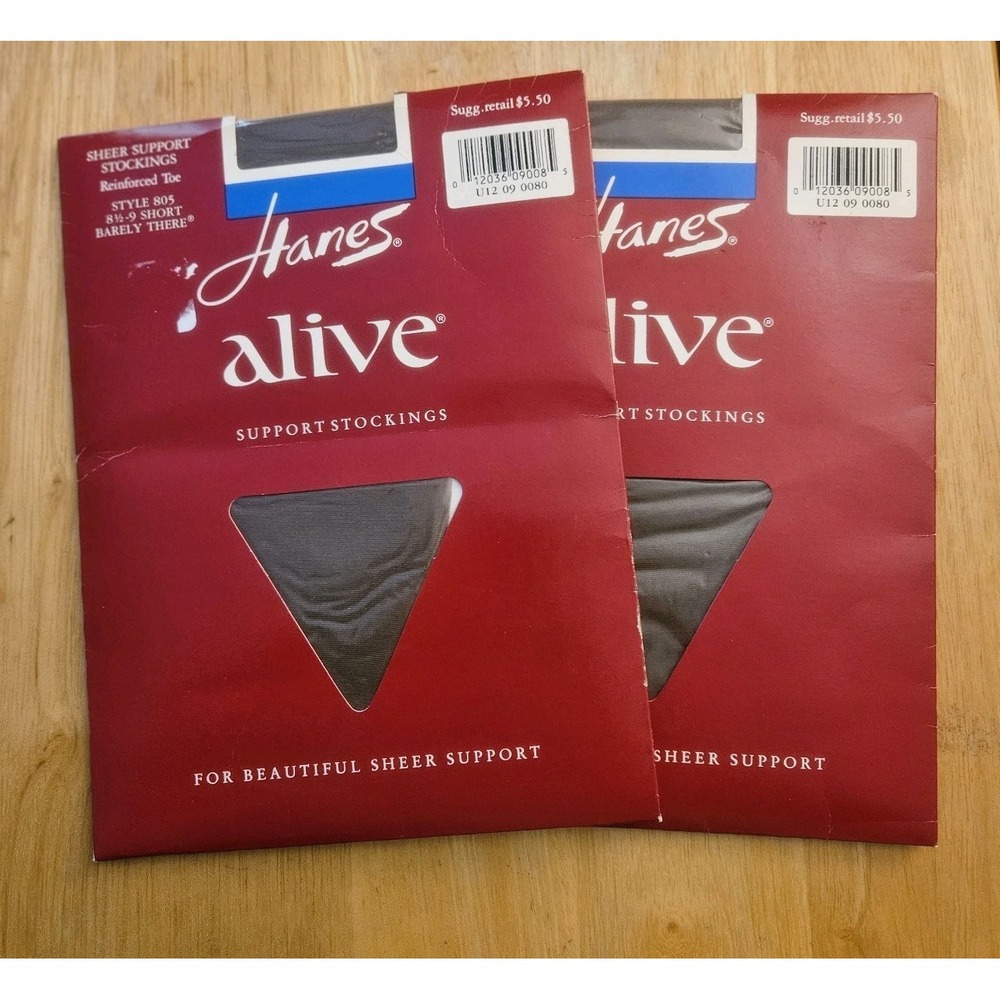 1989 2 Pair HANES‎ ALIVE SHEER SUPPORT Style 805 Barely There 8.5-9 Short NEW